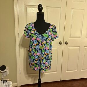 Disney Floral Short Sleeve Top - Blue and Pink bin3